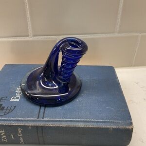 Cobalt blue hand blown Glass Pen Holder or paperweight.